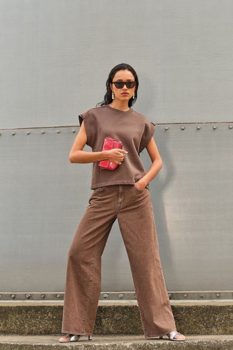 mason pleats top chocolate brown