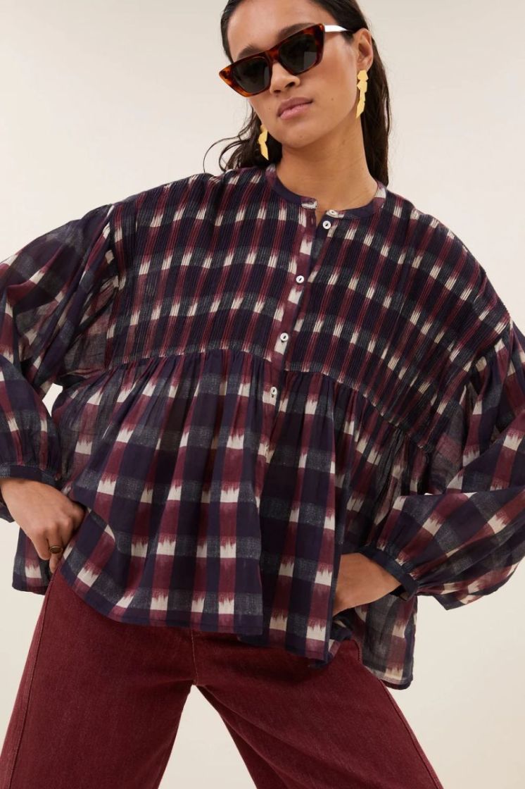 mine ikat blouse wine ikat print