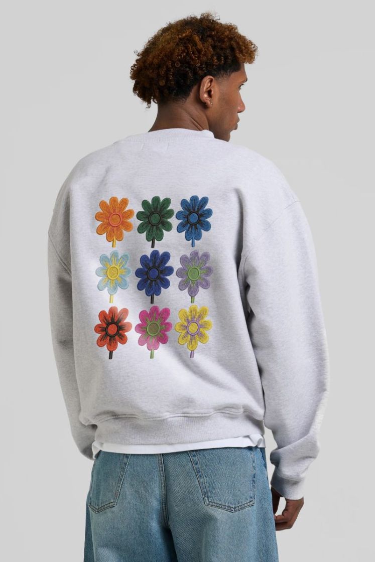 Nine Flowers Crewneck Melange Grey Melange